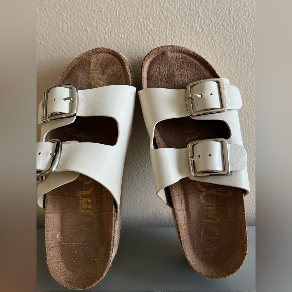 Sam Edelman White Double Buckle Leather Platform Sandals Size 7
